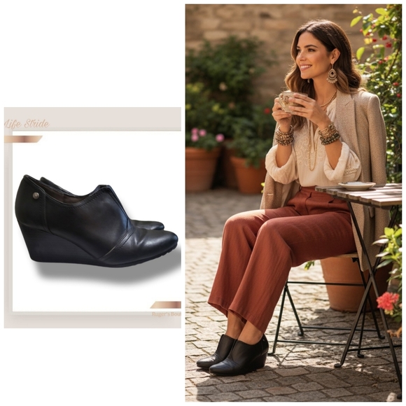 Life Stride Shoes - 🌿LifeStride Women's 7.5M Soft System Womens Black Leather Wedge Booties